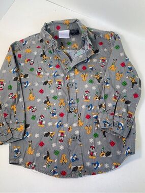 Disney Toddler Boys Size 2T Mickey Mouse & Friends Christmas Button Down Shirt
